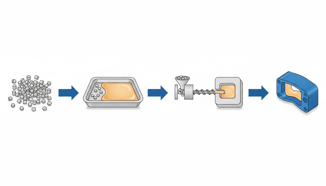Farklı termoplastik ürün uygulamalarını gösteren teknik illüstrasyon